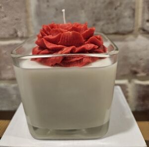 Elegant Red Floral Candle in Glass Holder